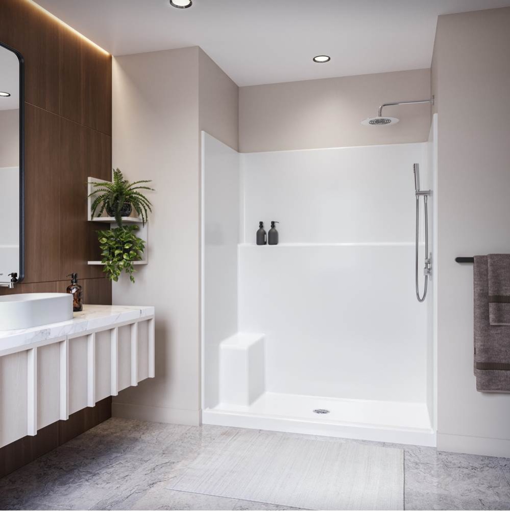 Avila SS3260 AcrylX™ Alcove Center Drain One-Piece Shower with Right Seat in White