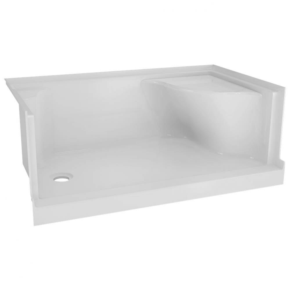Shower tray with seat 60x32 BUILT IN LEFT waste white