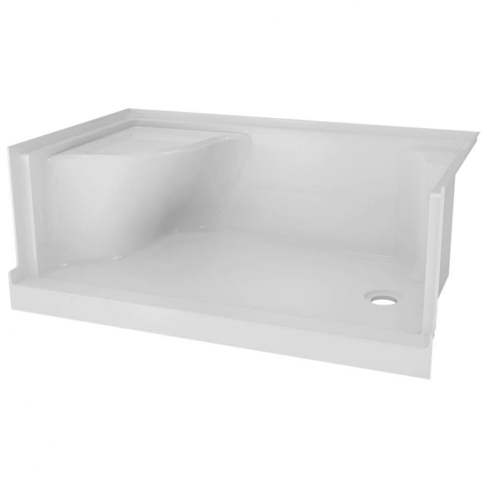 Shower tray with seat 60x32 BUILT IN RIGHT waste white