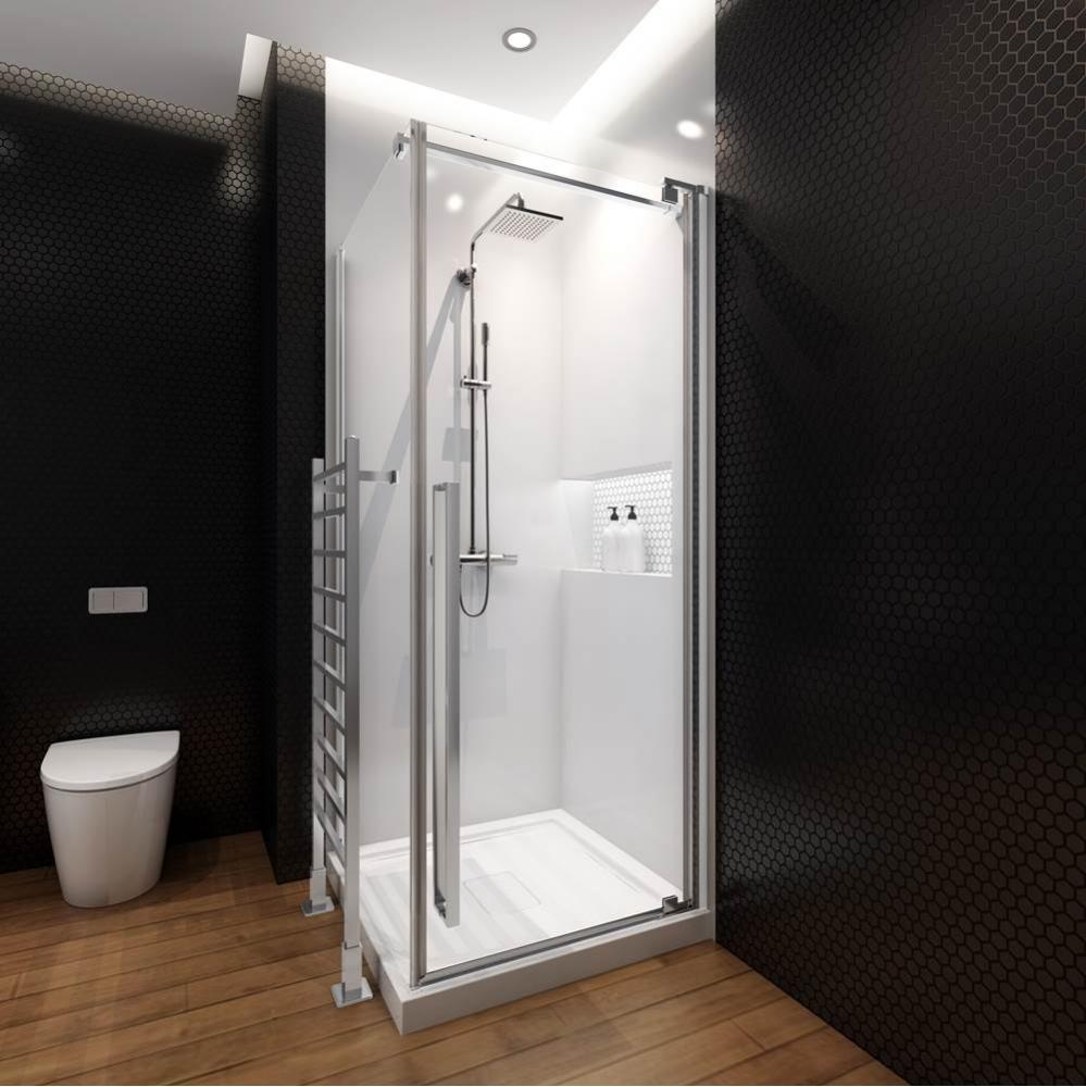 Amaly 42 chrome clear straight shower door + Amaly 36 side panel for accessory + Towel warmer