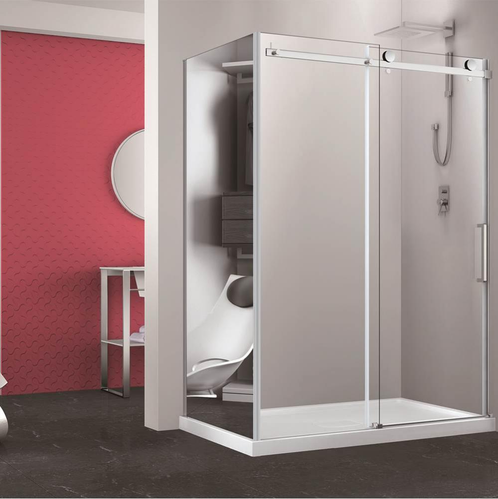 Bellini 48 straight shower door wall closing chrome clair+Bellini 36 chrome MIRROR  LEFT straight