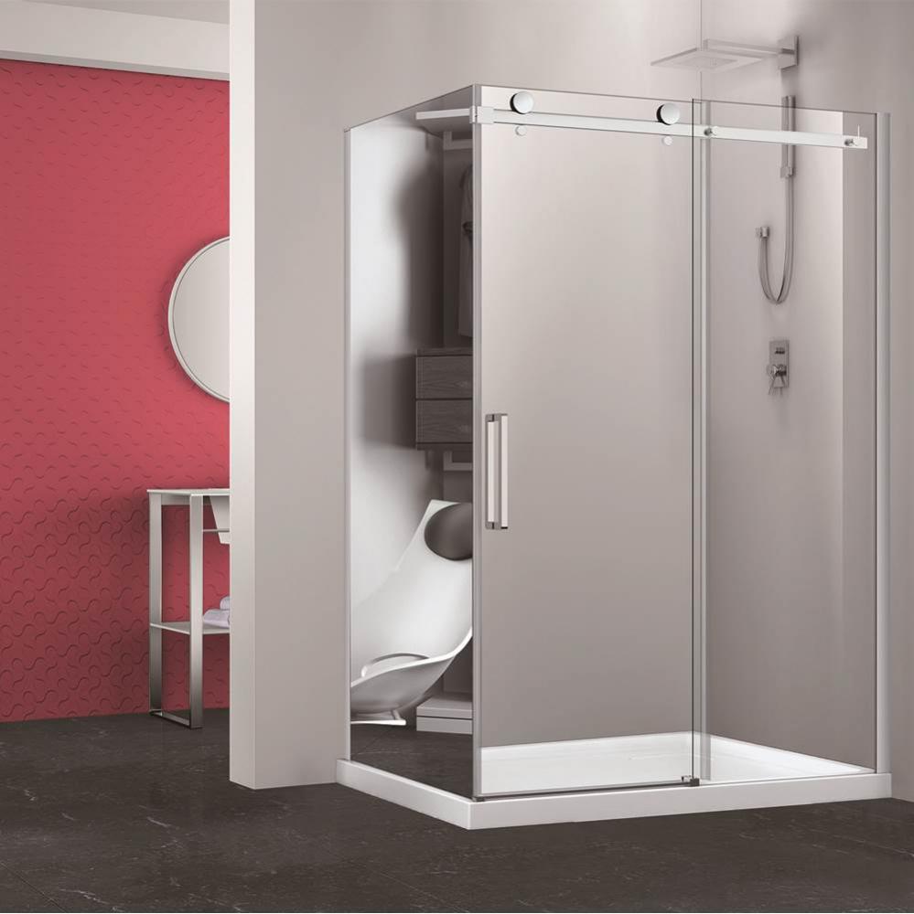 Bellini 54  chrome clear angle straight shower door+Bellini 36 chrome MIRROR  LEFT straight side p