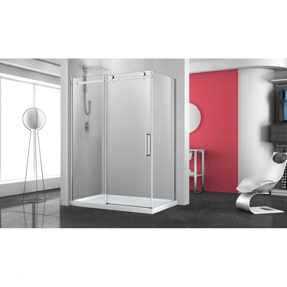 Bellini 60 chrome straight shower door + Bellini 32 chrome clear straight side panel