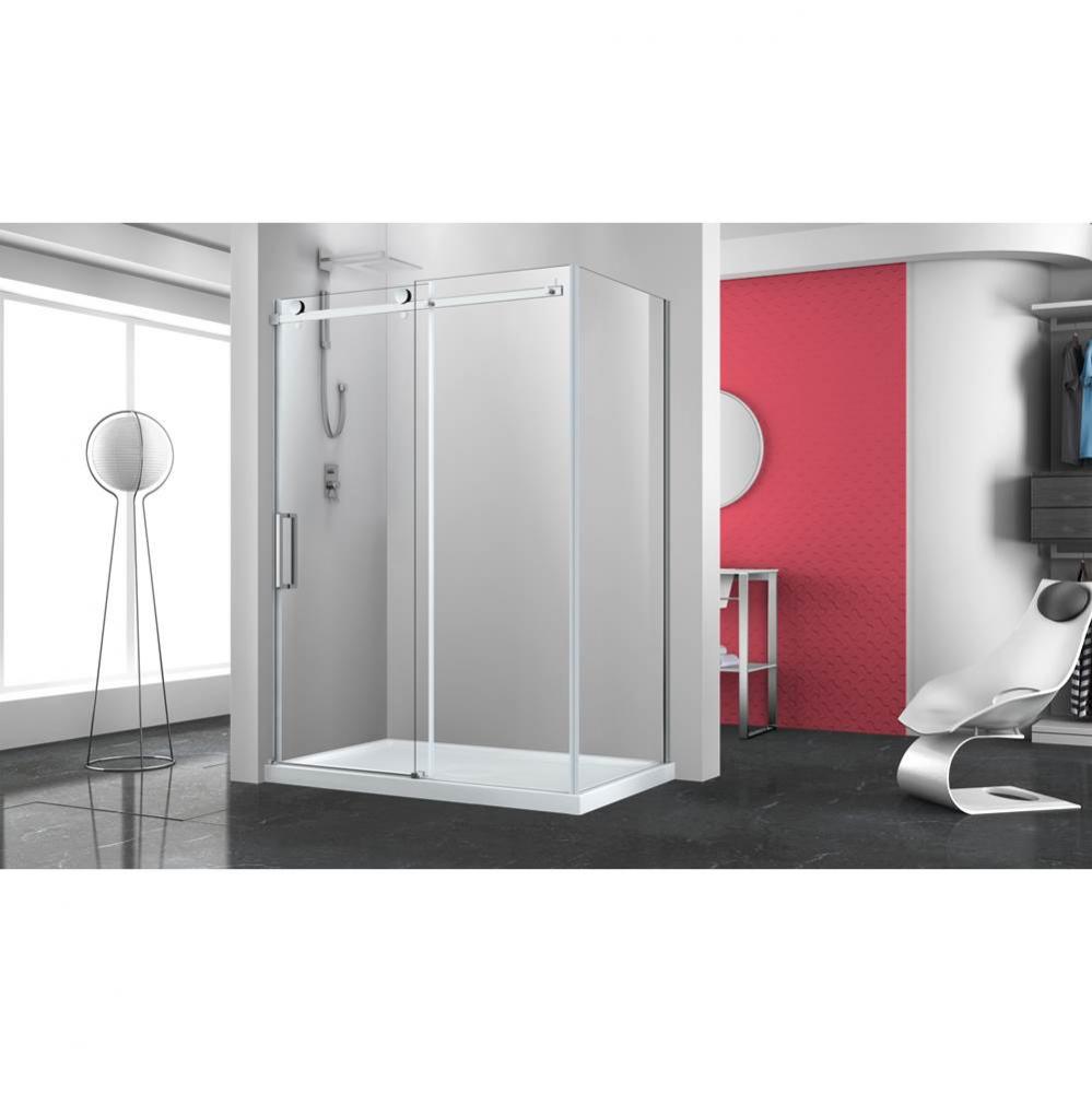 Bellini 60 straight shower door wall closing chrome clear + Bellini 32 chrome clear straight side