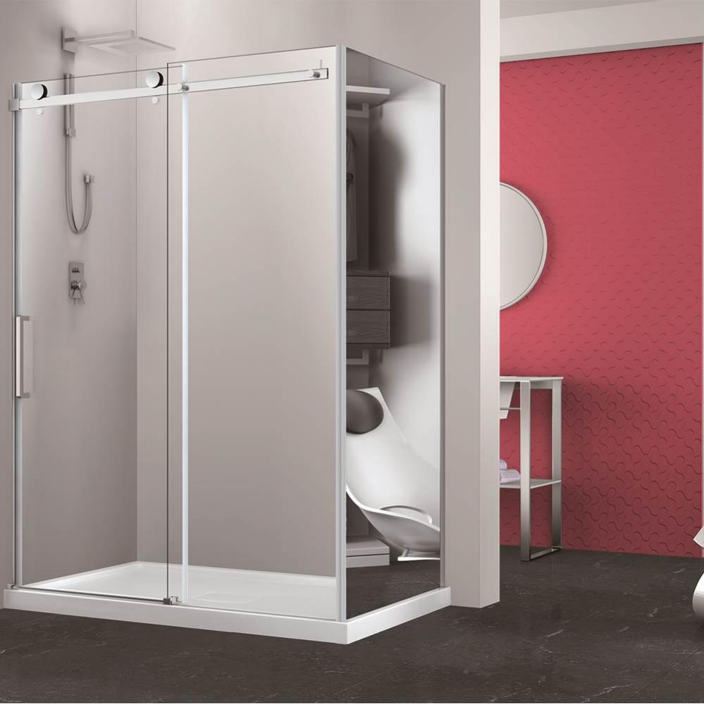 Bellini 60 straight shower door wall closing chrome clair+Bellini 36 chrome MIRROR RIGHT straight