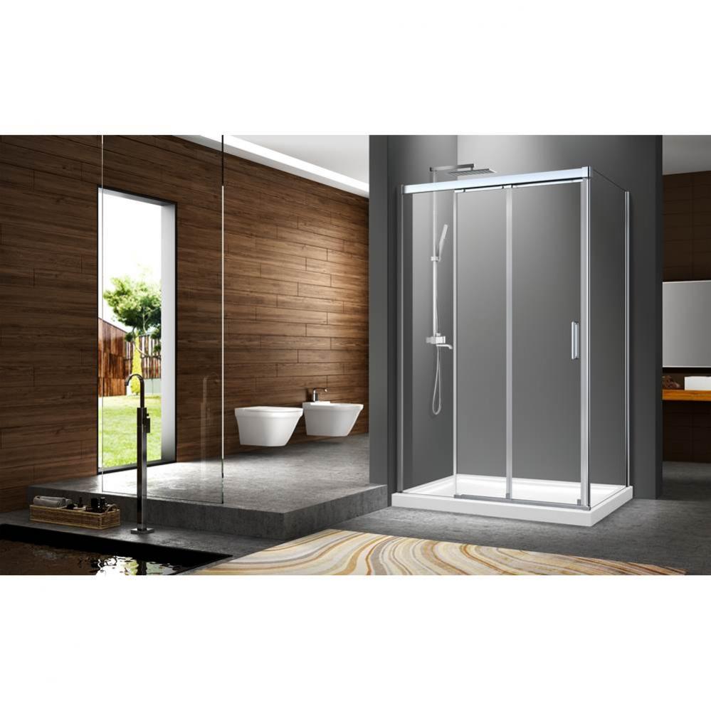 Caldara 54 chrome clear straight shower door + Caldara 32 chrome clear straight side panel