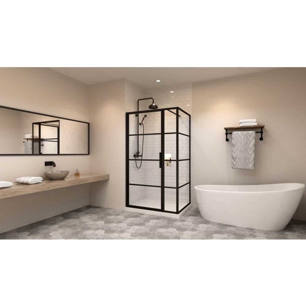 Materia 60'' straight shower door black framed + Materia 36'' straight return