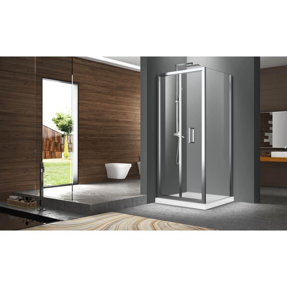 Nauha 32chrome clear straight shower door + Nauha 32 chrome clear straight return panel
