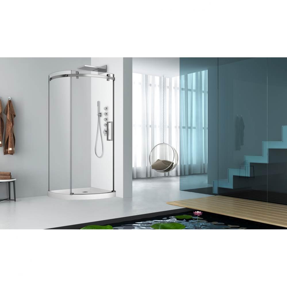 Piazza 36x36 chrome clear round corner shower door right side