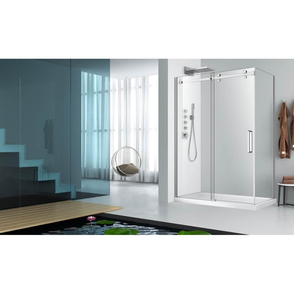 Piazza 48 chrome clear straight shower door + Piazza 32 chrome clear straight return panel