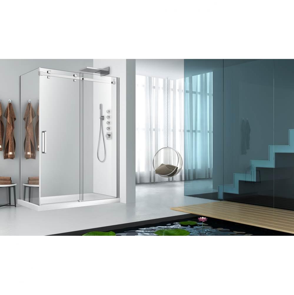 Piazza 48 chrome clear straight shower door + Piazza 36 chrome MIRROR  LEFT straight side panel