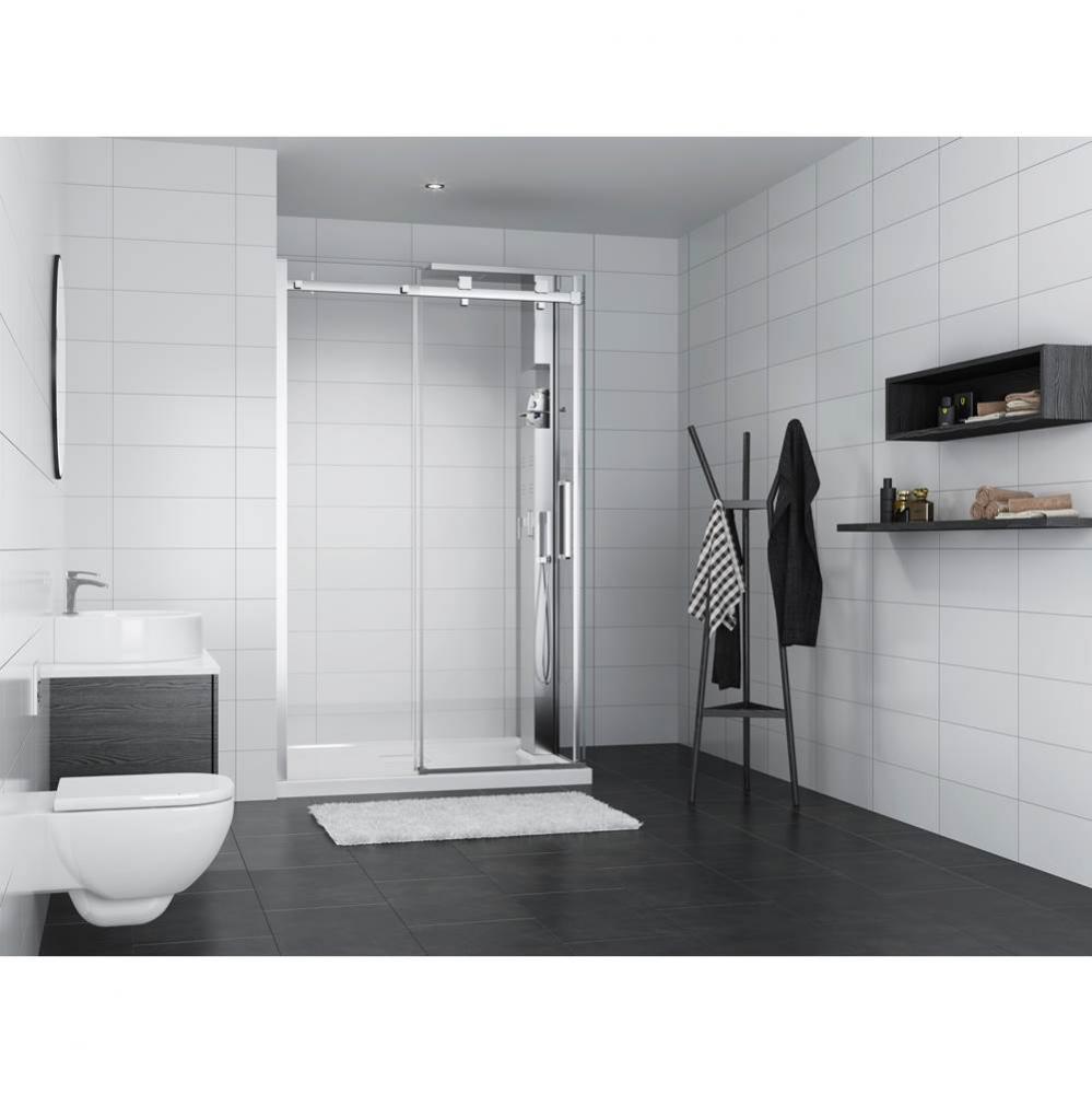 Piazza 48 chrome straight shower door + Piazza 36 return panel column chrome clear straight + Show