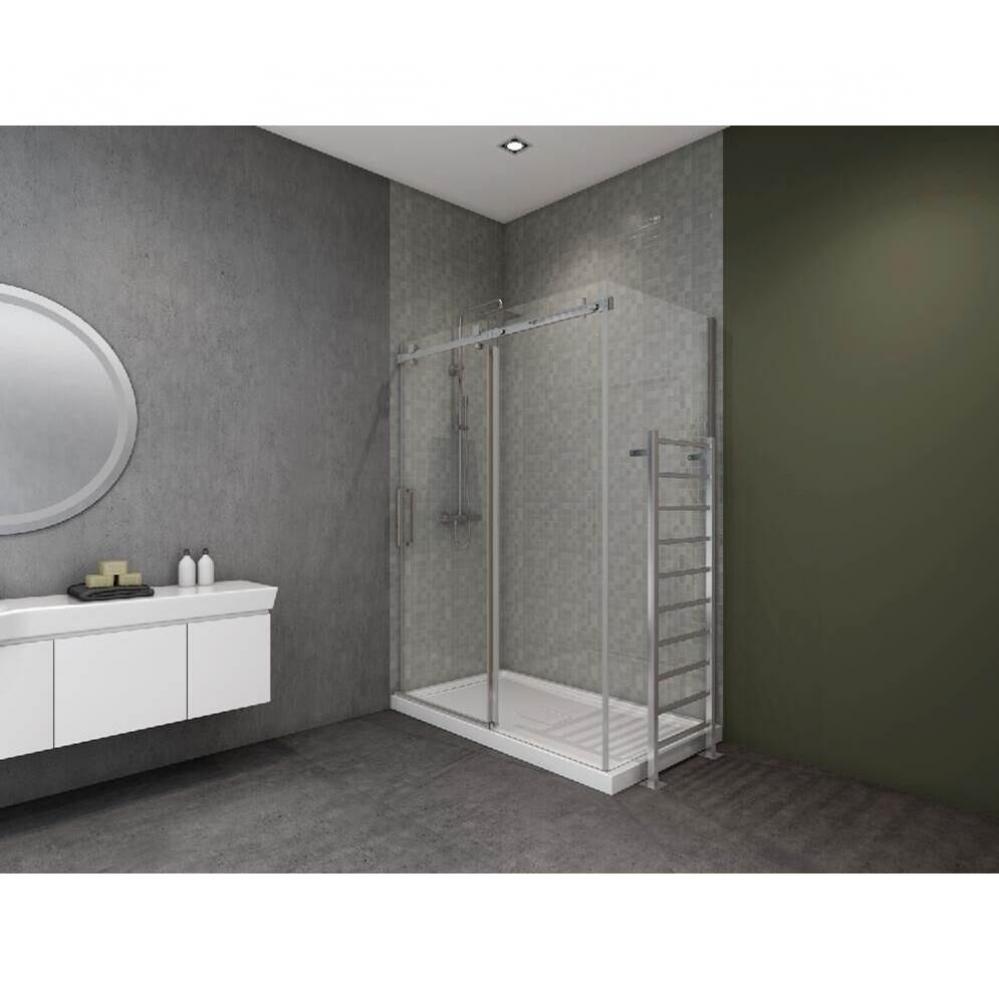 Piazza 48 straight shower door wall closing chrome clear + Piazza 32 return panel accessory chrome