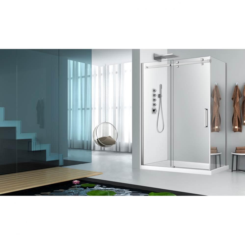 Piazza 54 chrome clear angle straight shower door + Piazza 36 chrome MIRROR RIGHT straight side pa