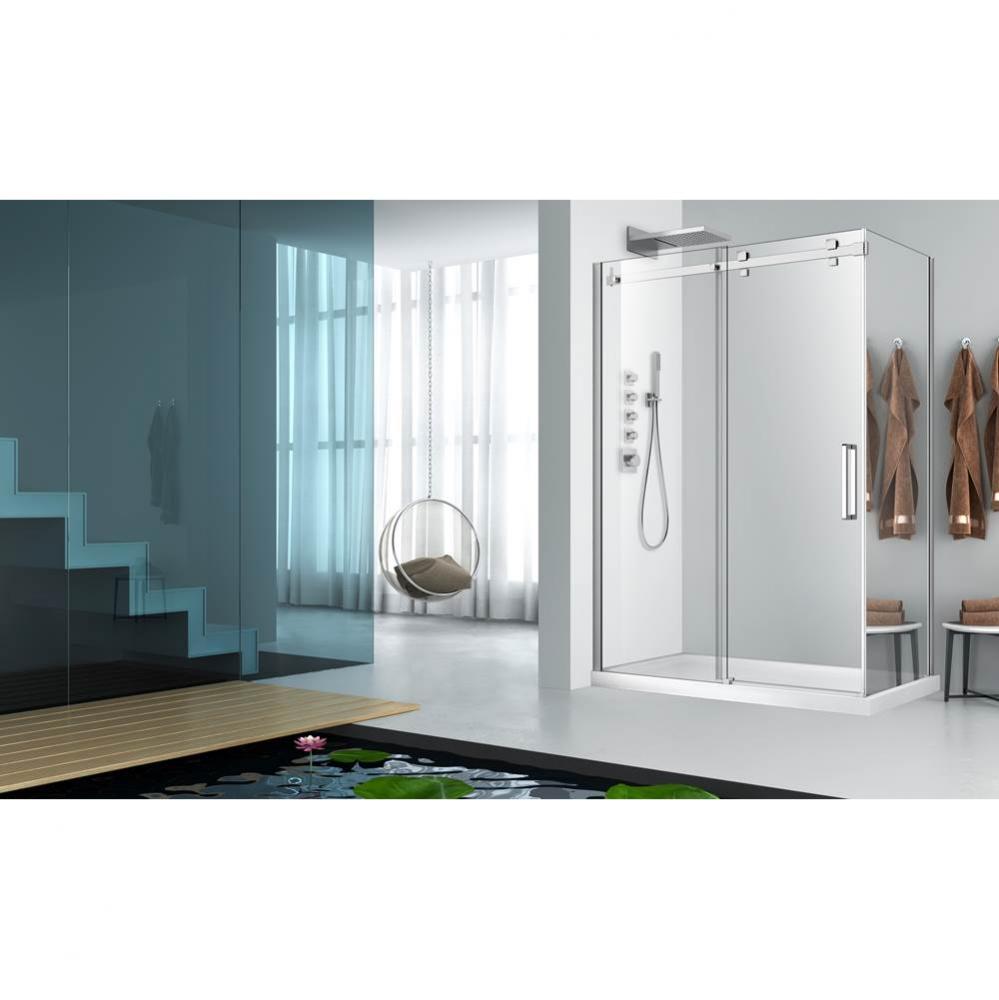 Piazza 60 chrome clear straight shower door + Piazza 36 chrome MIRROR  RIGHT straight side panel