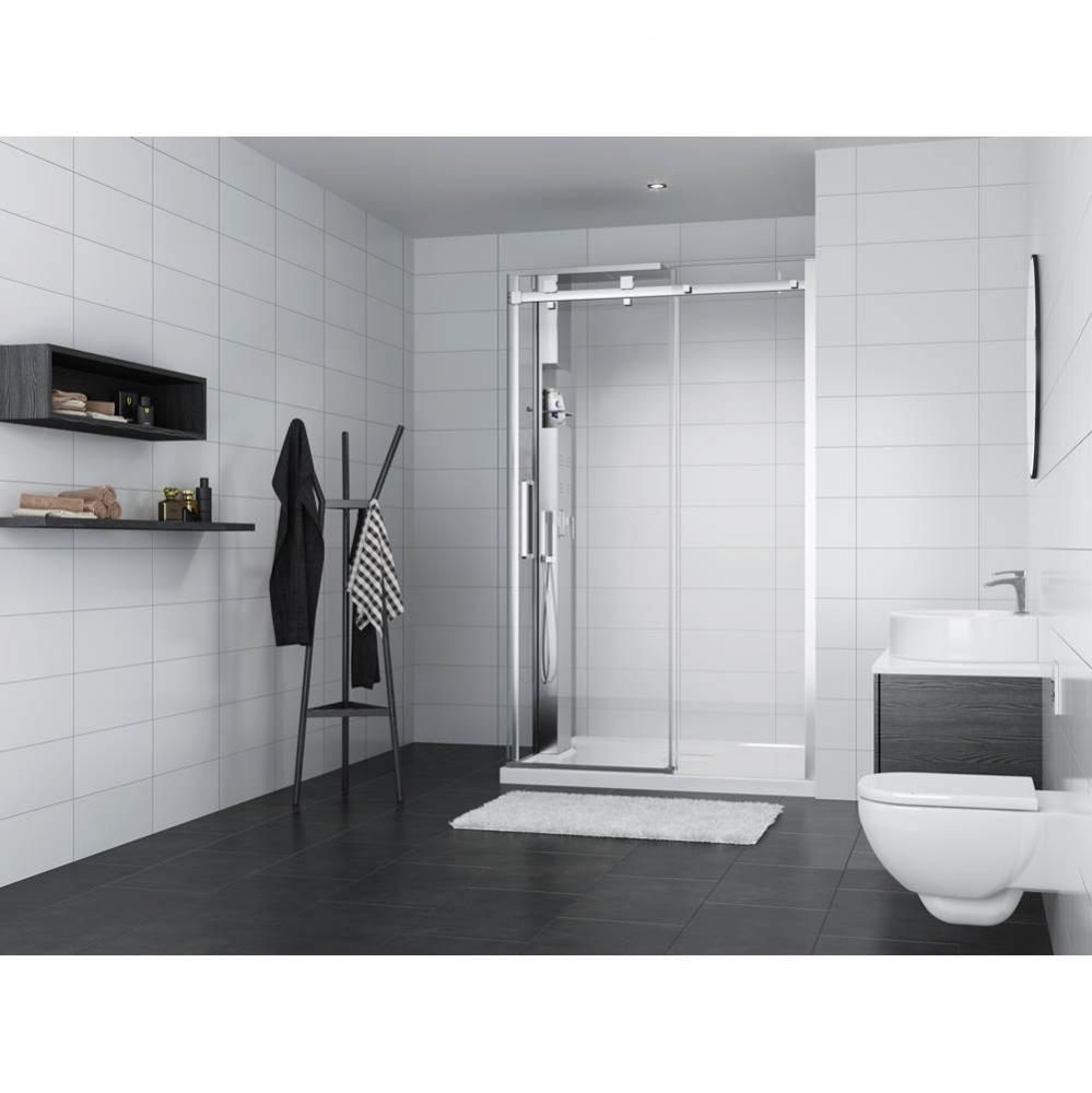 Piazza 60 chrome straight shower door + Piazza 36 return panel column chrome clear straight + Show