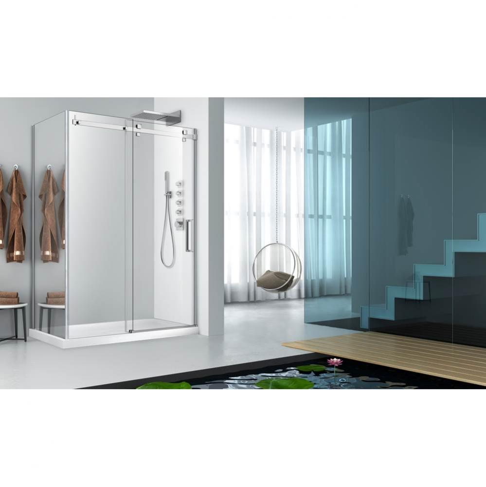 Piazza 60 straight shower door wall closing chrome clear + Piazza 36 chrome MIRROR  LEFT straight