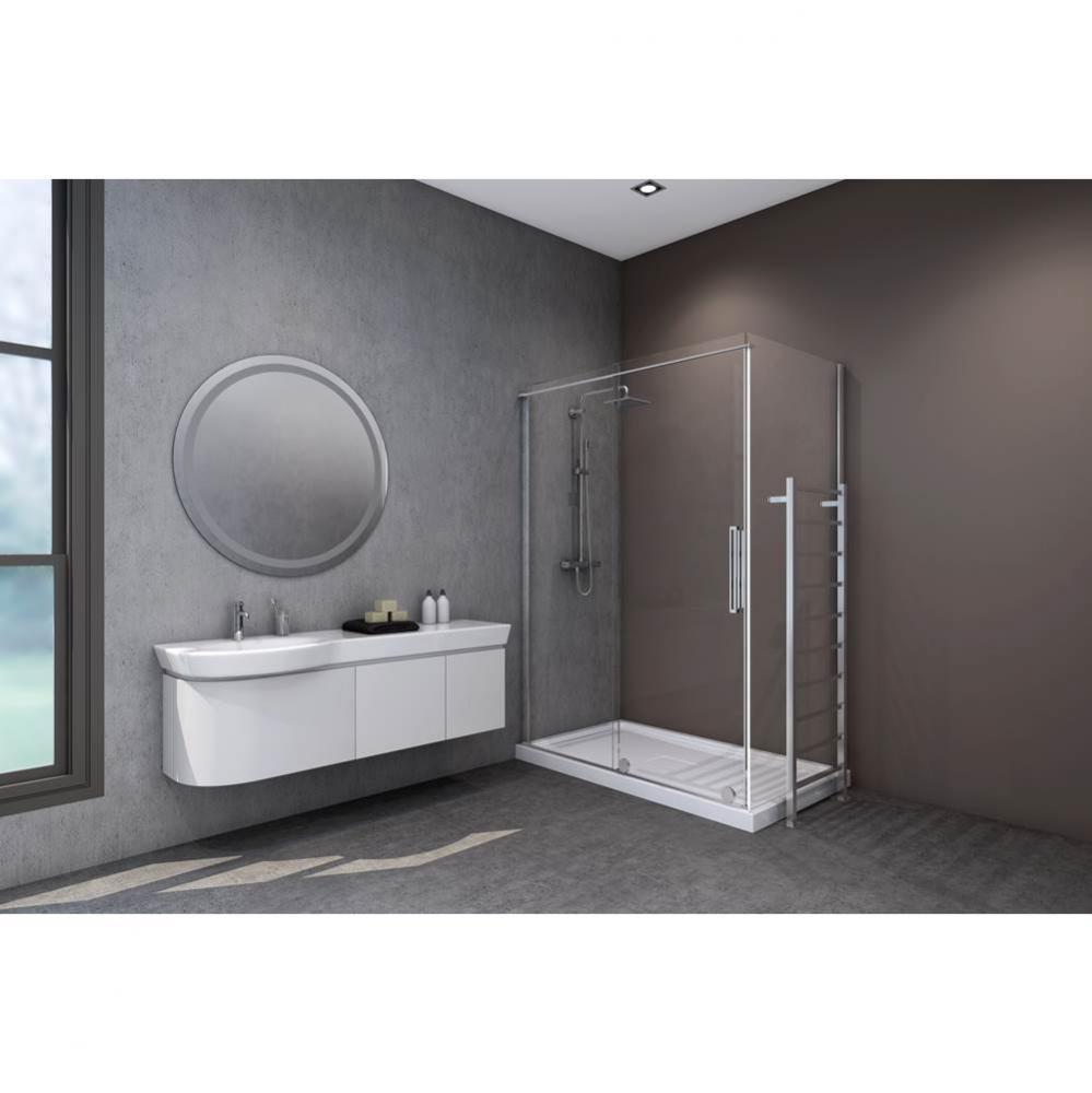 Slim 48 chrome straight shower door + Slim 36 return panel accessory chrome clear straight + Towel