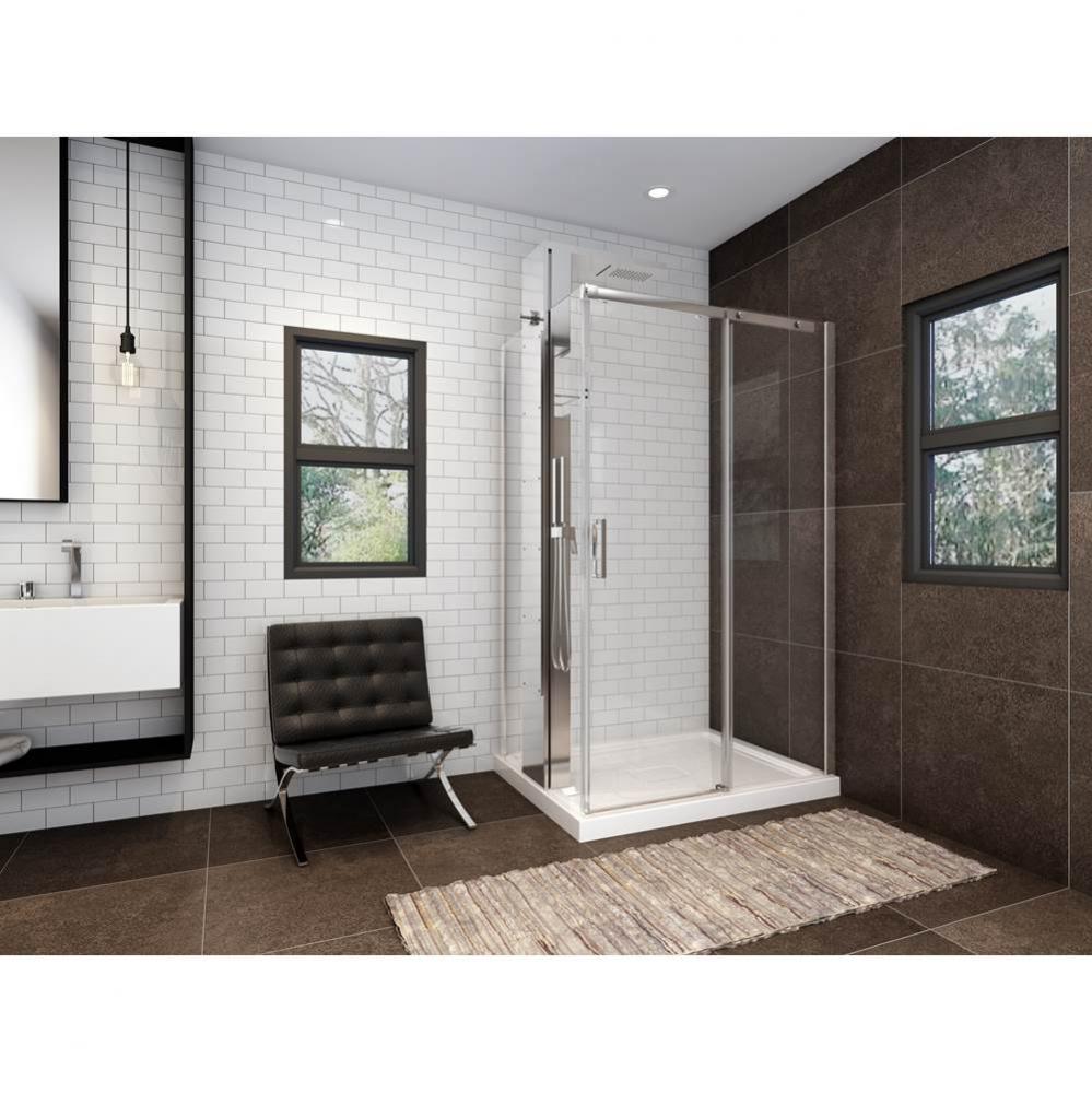 Vague 48 chrome straight shower door + Vague 36 return panel column chrome clear straight + Shower