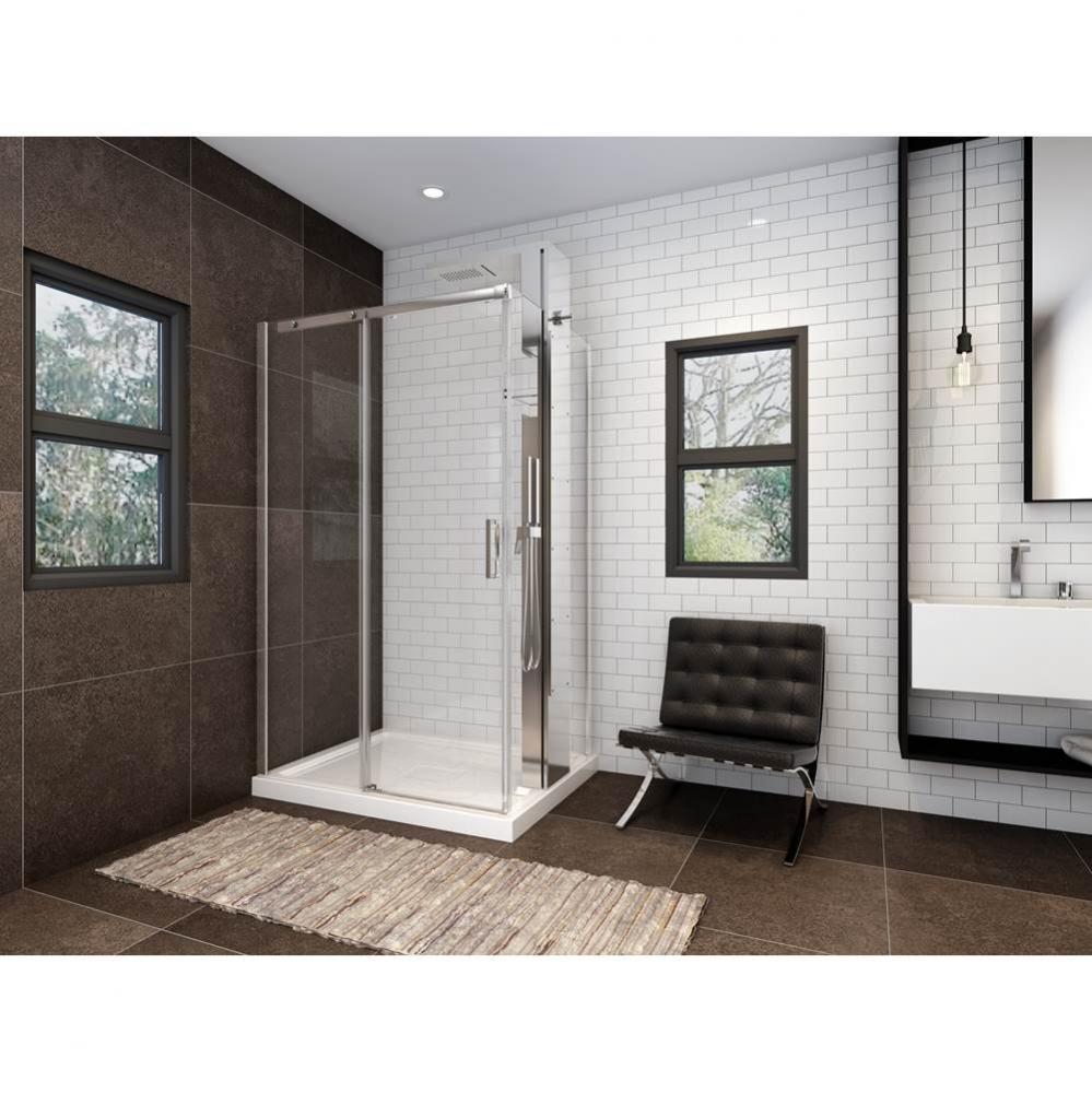 Vague 60 chrome straight shower door + Vague 36 return panel column chrome clear straight + Shower