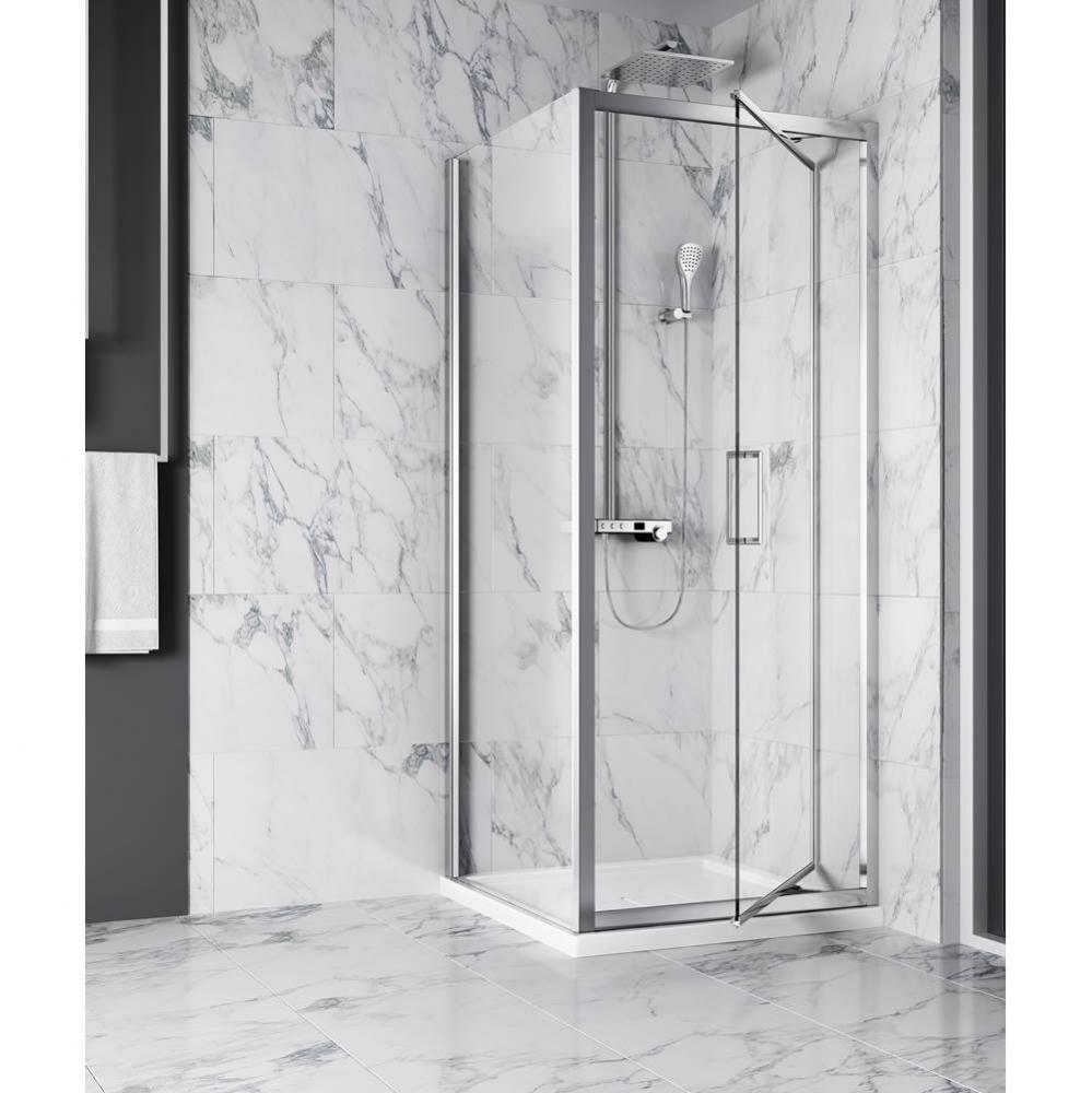 Xenia 32 chrome clear straight shower door + Xenia 36 chrome clear straight return panel