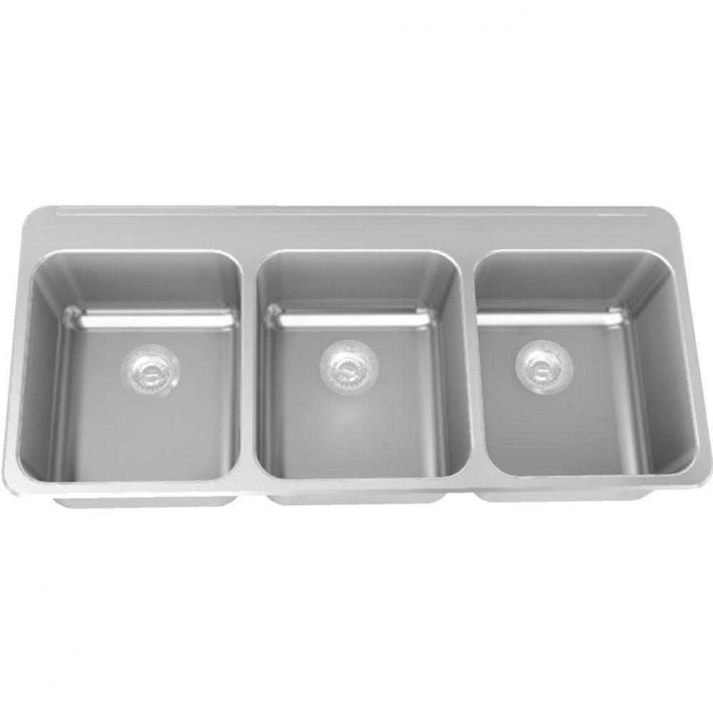 Triple Compartment Topmount Sinks - 18 gauge, with ledge