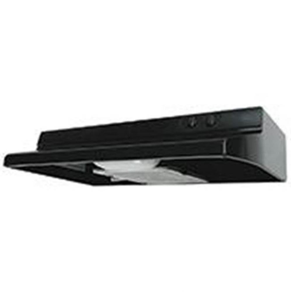 Quiet Zone Under Cabinet Range Hood Black w/infinite Speed Control, Incandescent Lighting