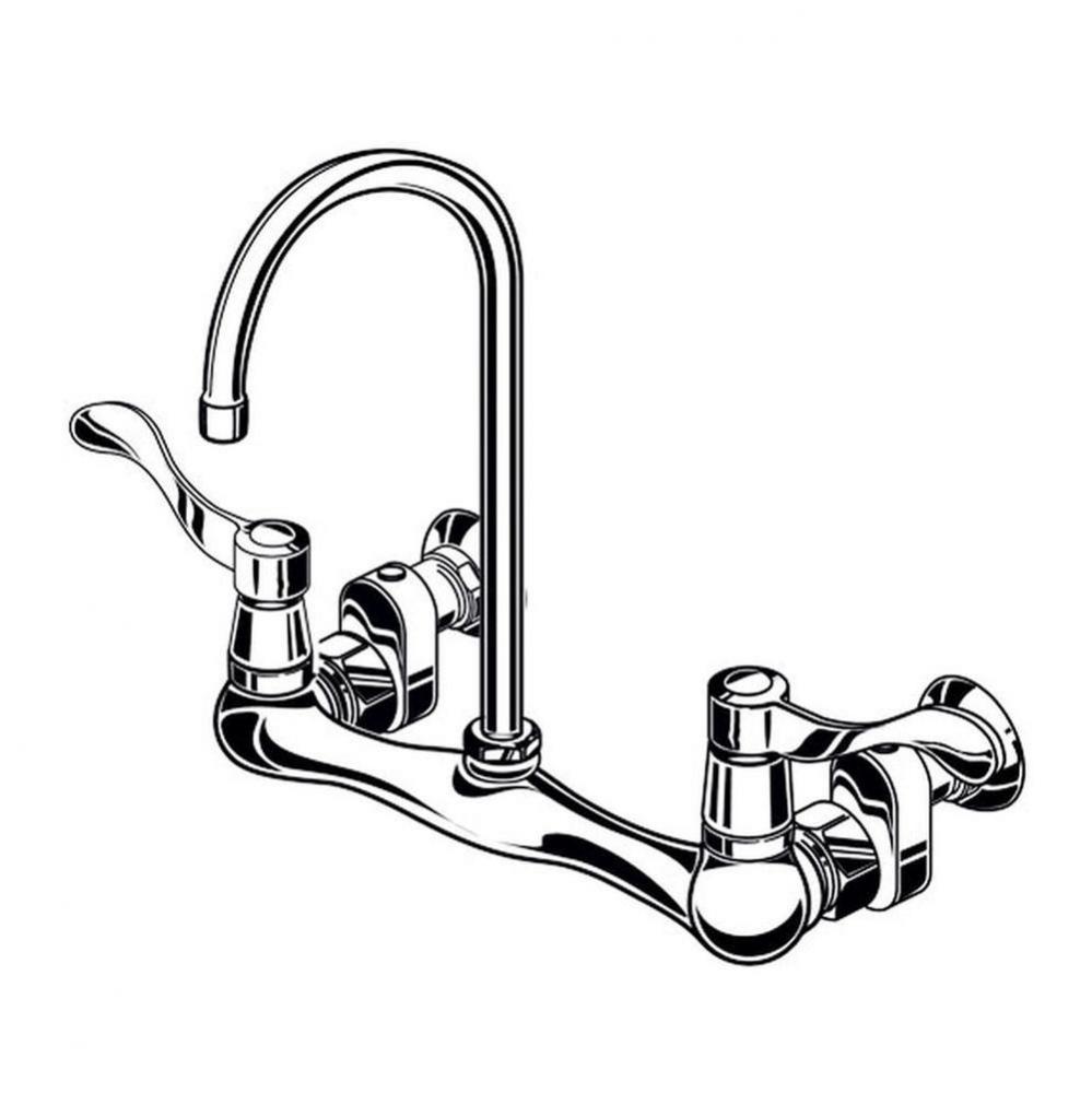 Heritage® Wall Mount Faucet With Gooseneck Spout, Wrist Blade Handles and Offset Shanks