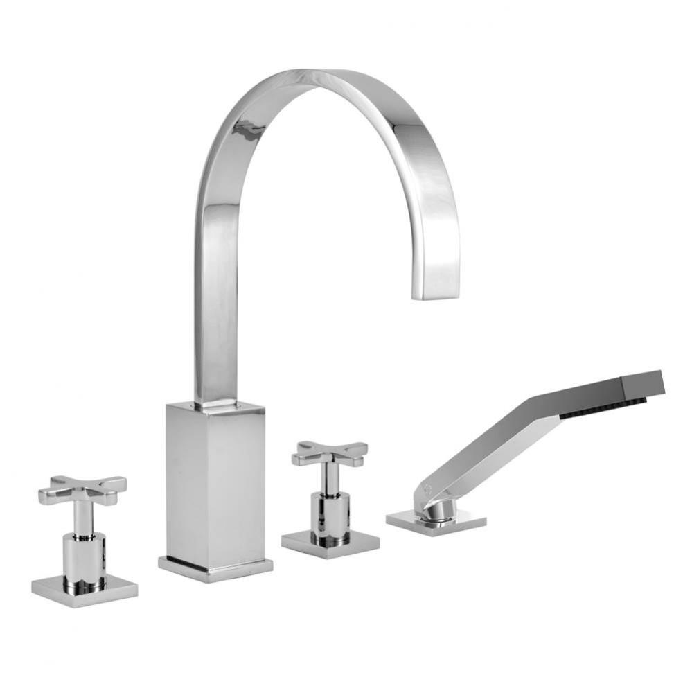 4-piece deck mount tub filler with hand shower