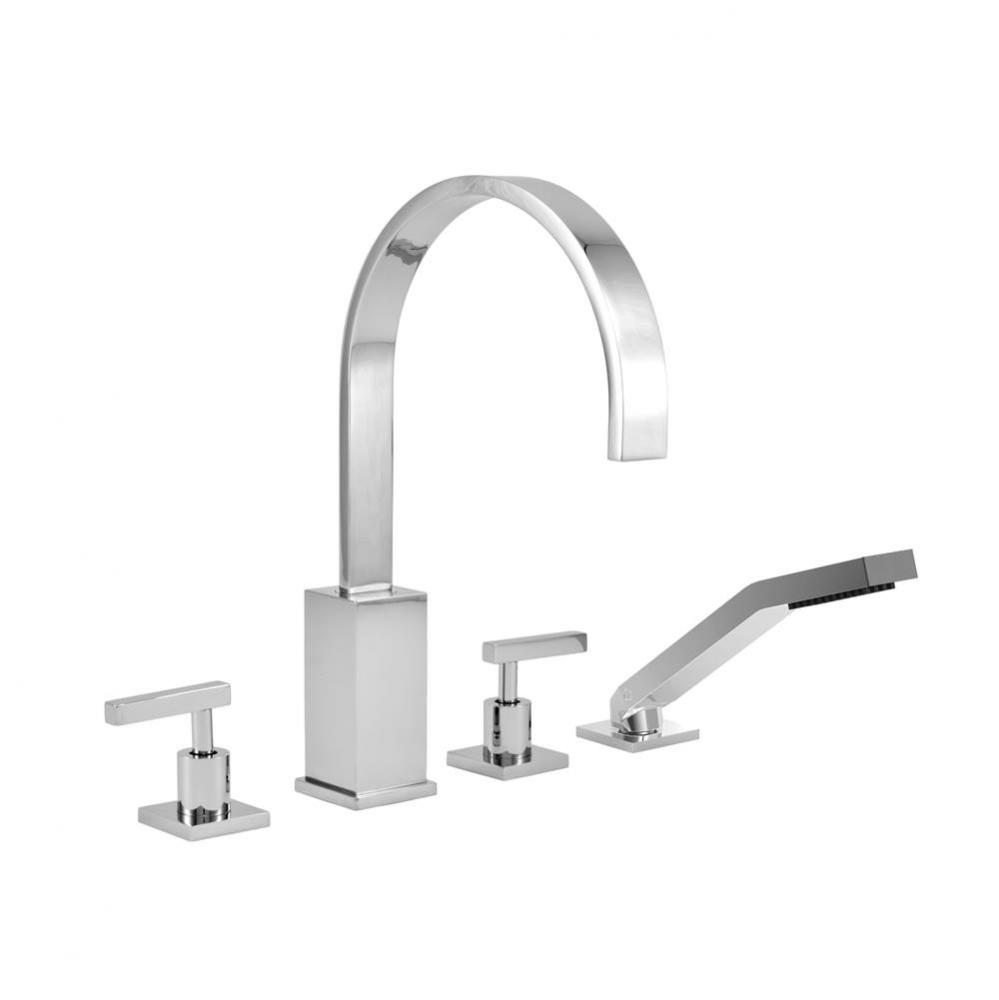 4-piece deck mount tub filler with hand shower