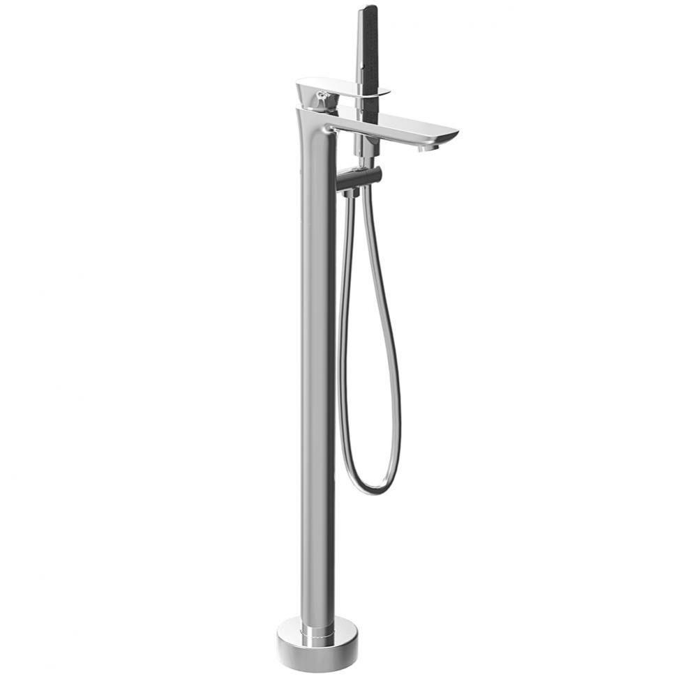 Floor-mounted tub filler with hand shower