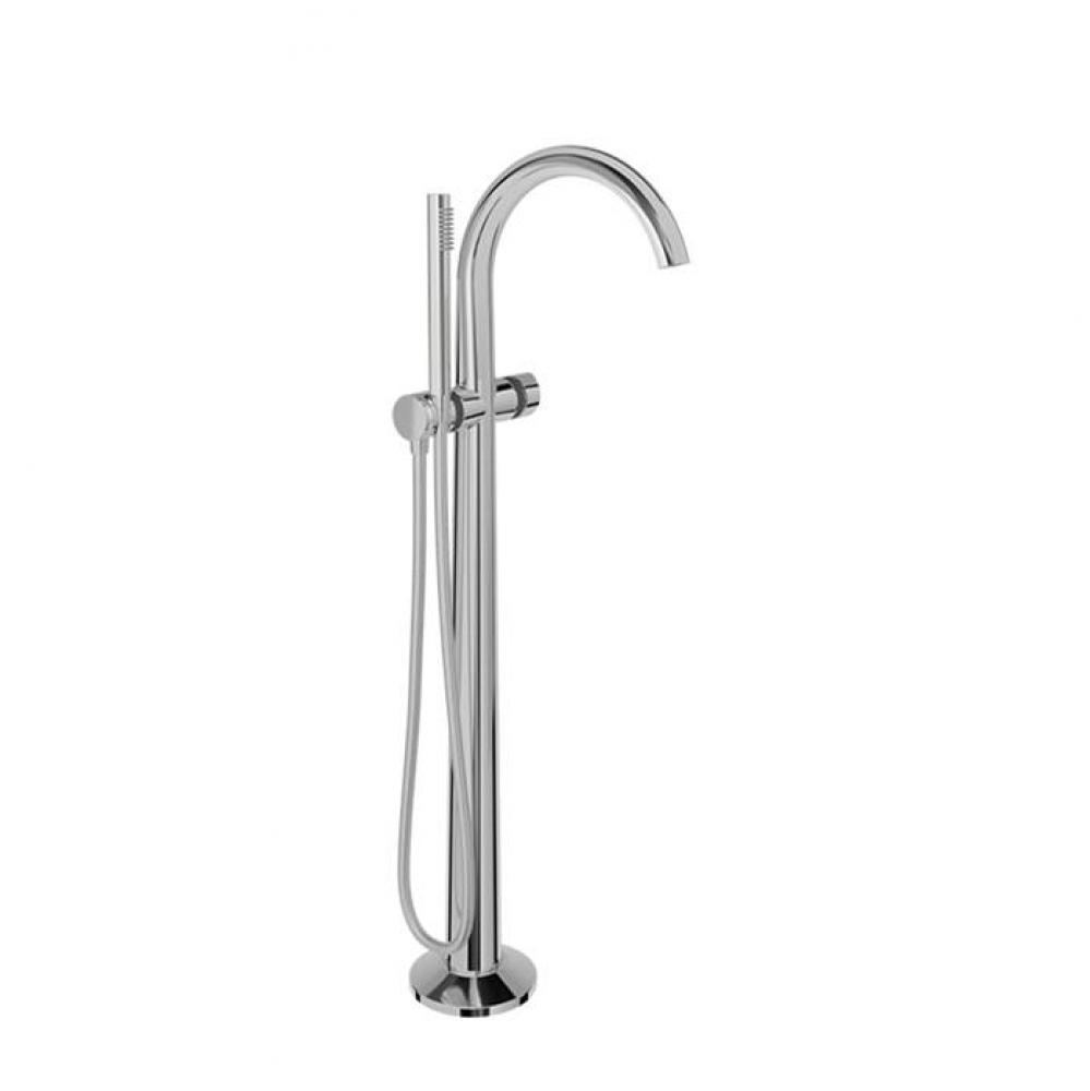 Floor-mounted tub filler with hand shower