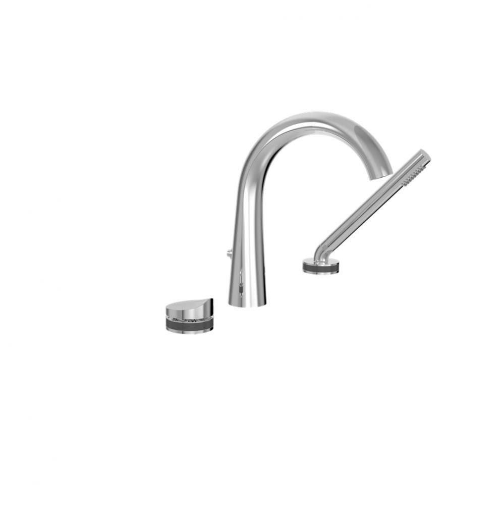 3-piece deck mount tub filler with hand shower