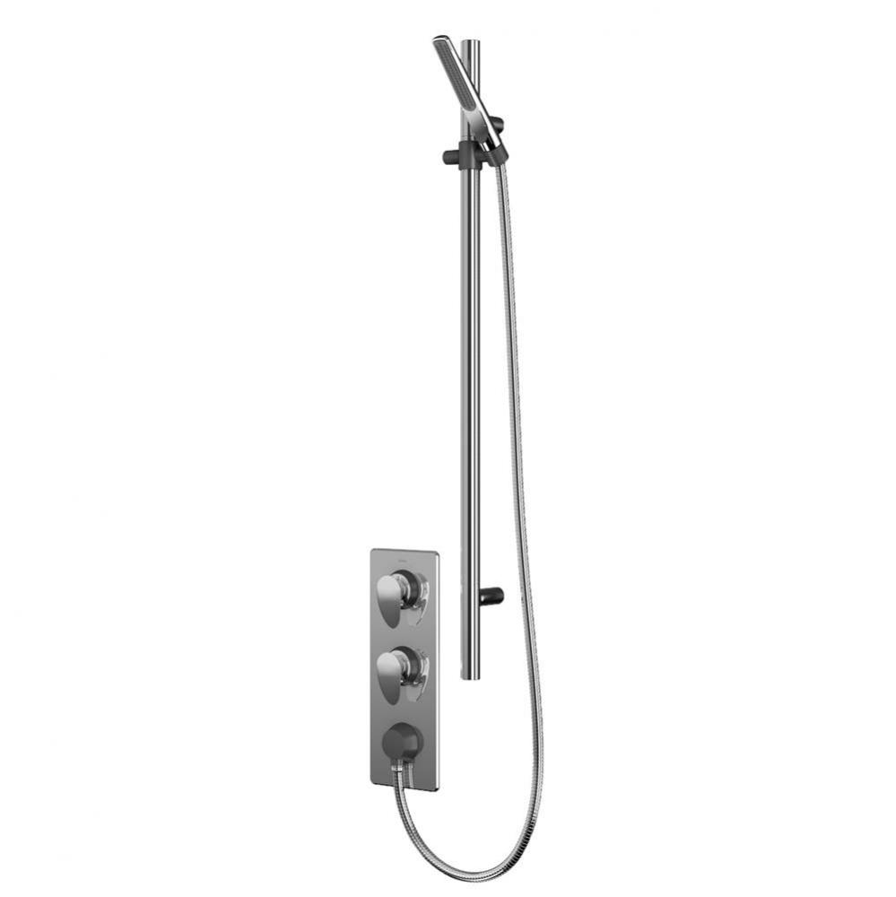 Thermostatic valve with sliding shower bar
