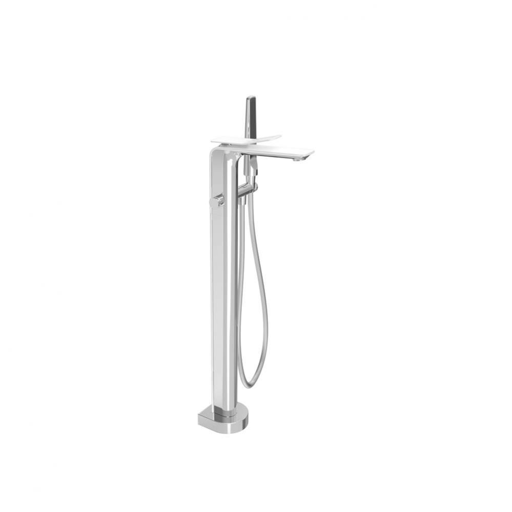 Floor-mounted tub filler with hand shower