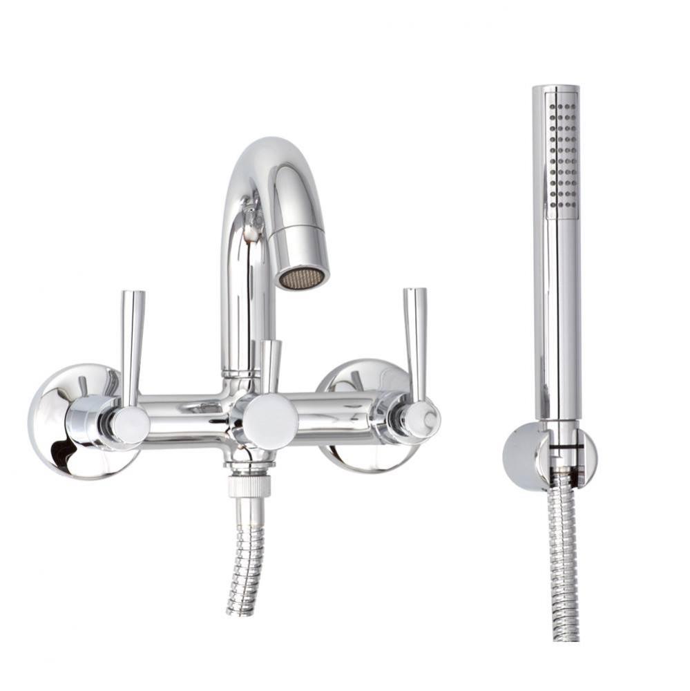 Modern, exposed tub-shower mixer with hand shower