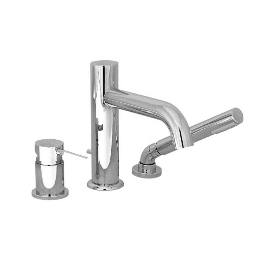 Pressure balanced 3-piece deck mount tub filler with hand shower