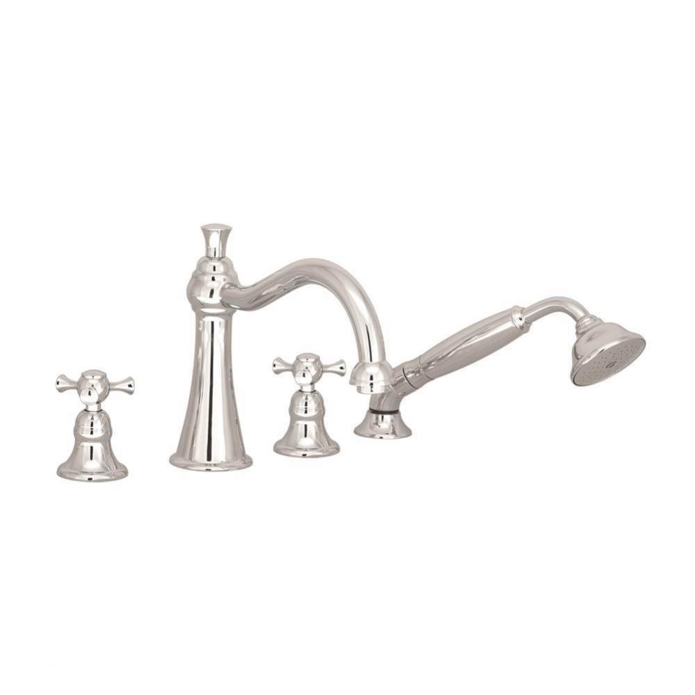 4-piece deck mount tub filler with hand shower