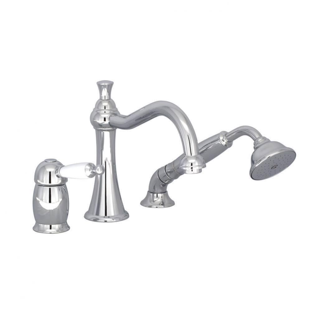 3-piece deck mount tub filler with hand shower