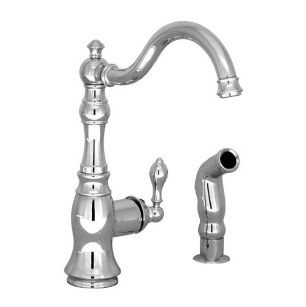 Single hole antique style kitchen faucet with side spray