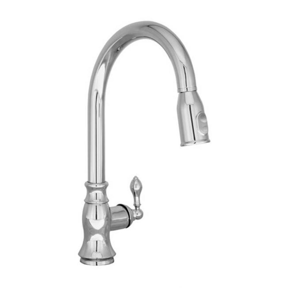 Single hole antique style kitchen faucet with single lever and 2-function pull-down spray