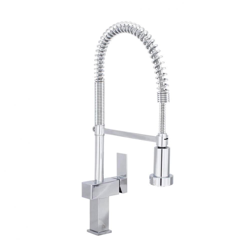 Square industrial style, high single hole kitchen faucet with 2-function spray