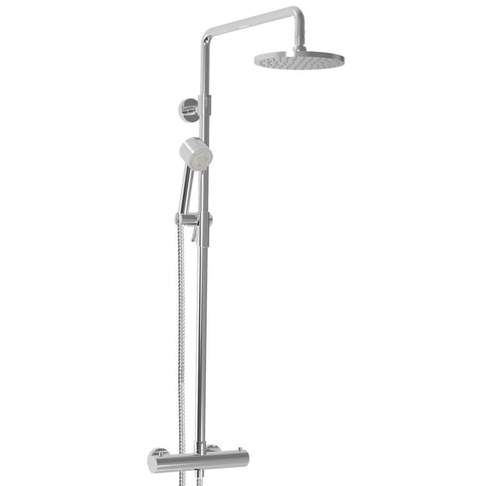 Complete thermostatic shower kit on pillar (shared ports)