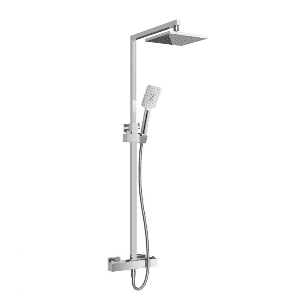 Complete Thermostatic Shower Kit On Square Pillar (Shared Ports)