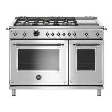 Bertazzoni HERT486GDFSXT - Heritage Series Range, Electric Self Clean Oven, 6 Brass Burners Plus Griddle, 48''