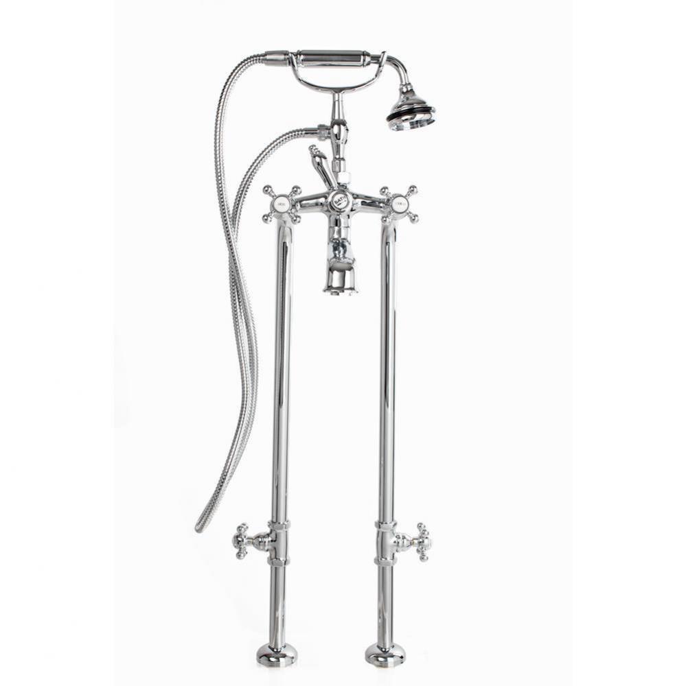 5100 SERIES Free-Standing Tub Filler with Stop Valves - Cross Handles - Metal Accents