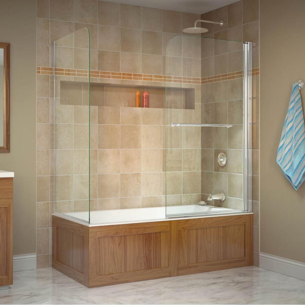 DreamLine Aqua Swing 56-60 in. W x 30 in. D x 58 in. H Frameless Tub Door with Return Panel in Chr