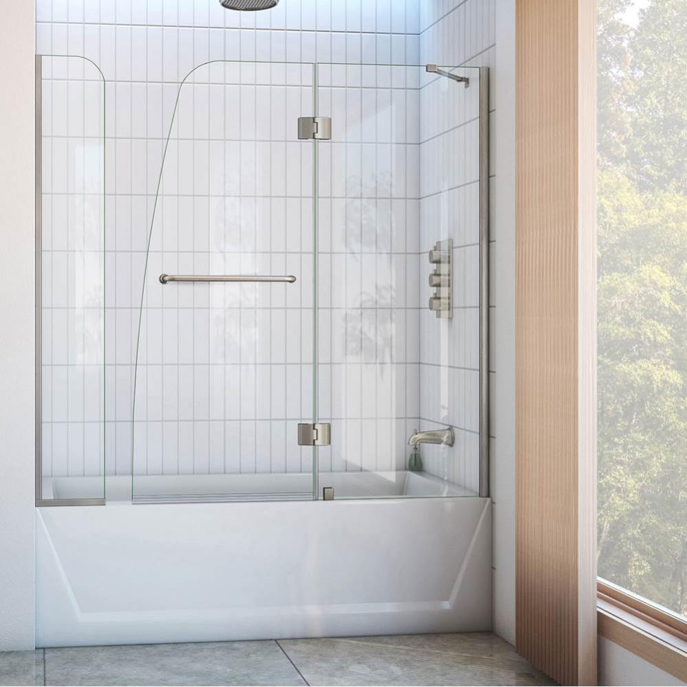 DreamLine Aqua 56-60 in. W x 58 in. H Frameless Hinged Tub Door with Extender Panel in Brushed Nic