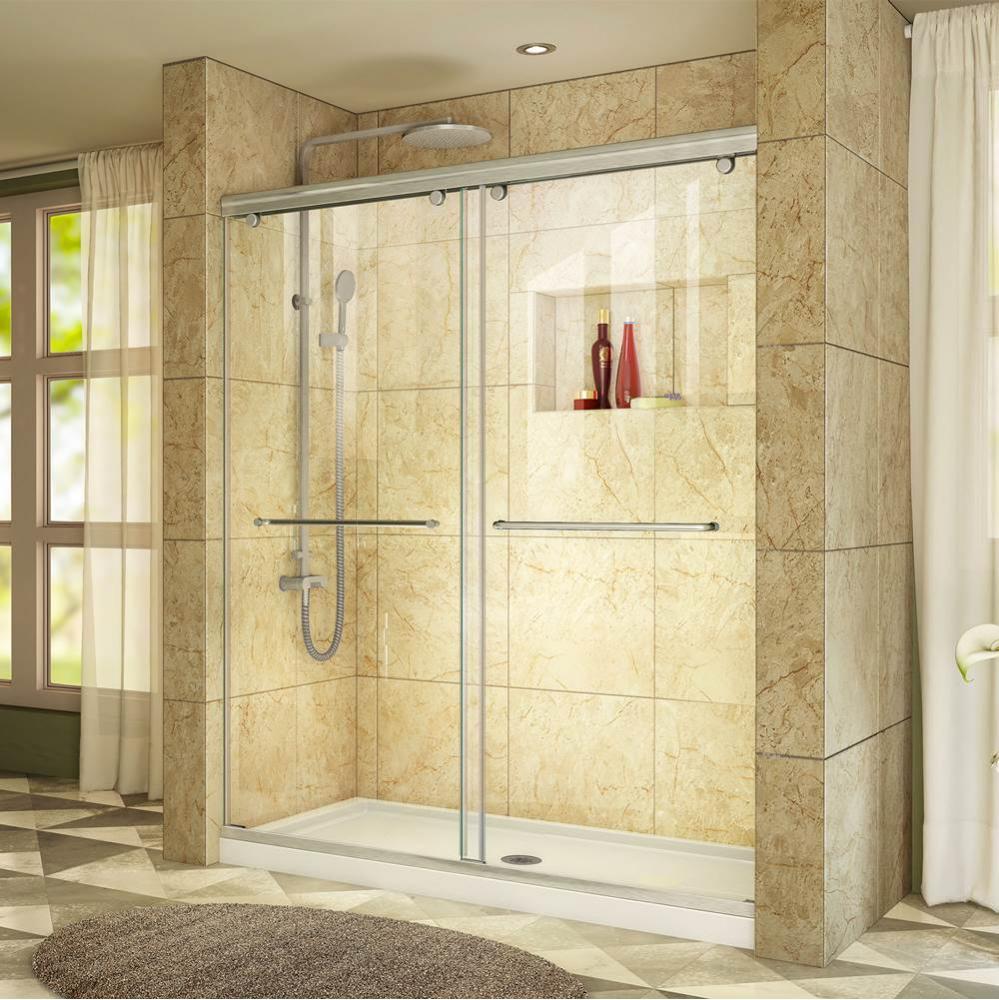 DreamLine Charisma 34 in. D x 60 in. W x 78 3/4 in. H Bypass Shower Door in Brushed Nickel with Ce