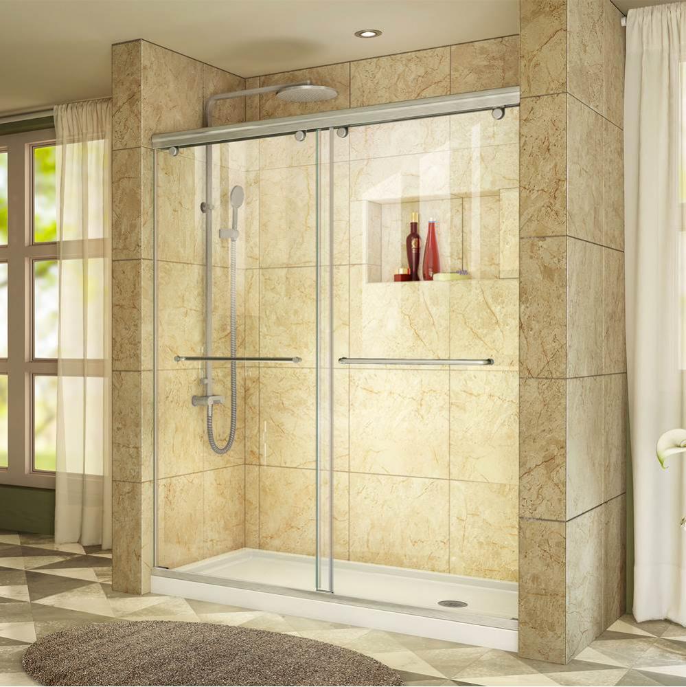 DreamLine Charisma 34 in. D x 60 in. W x 78 3/4 in. H Bypass Shower Door in Brushed Nickel with Ri